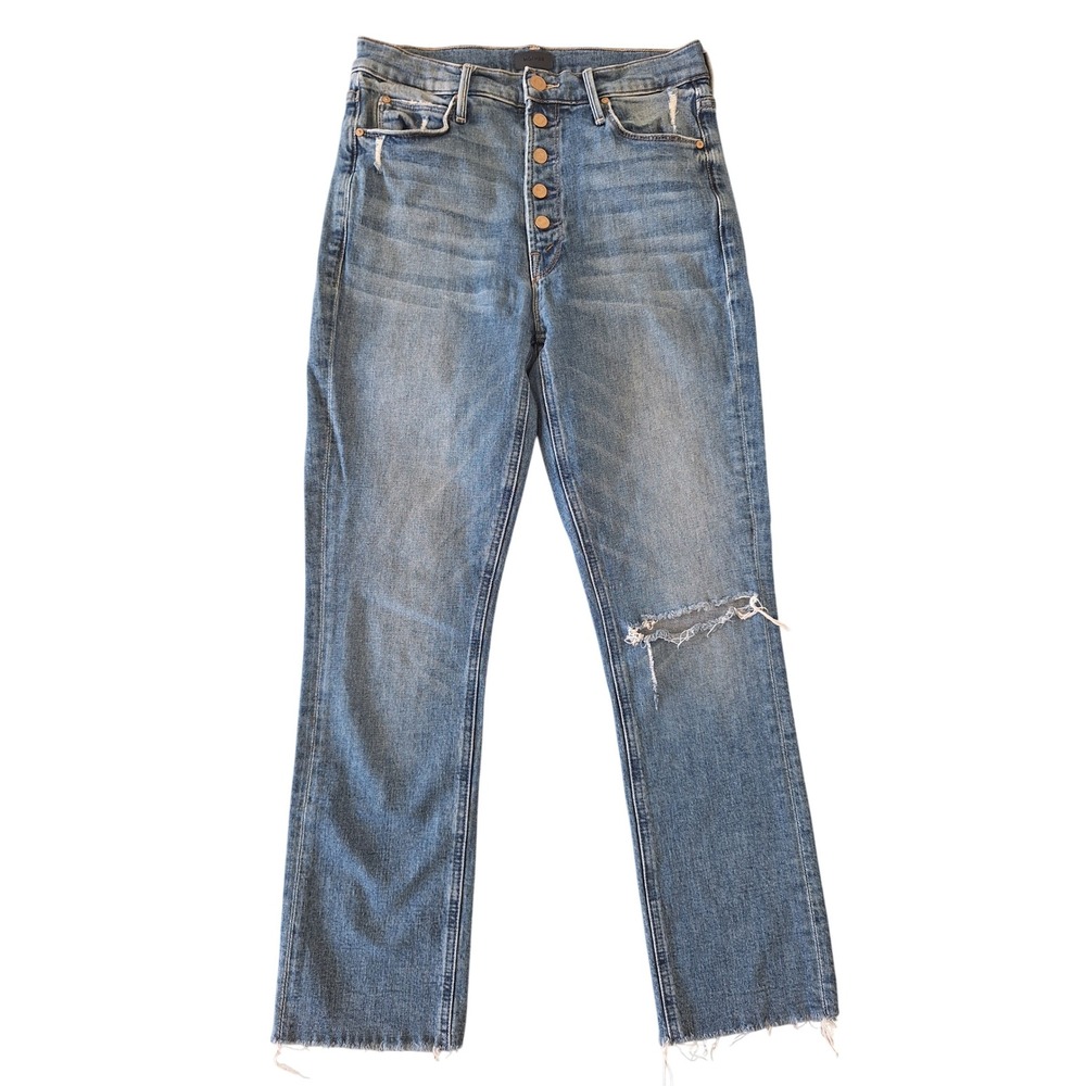 Mother The Pixie Dazzler Ankle Fray Jeans Popism Distressed High Rise 27